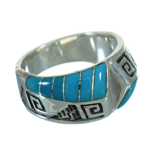 Turquoise Inlay Sterling Silver Water Wave Ring Size 5-1/4 FX91780
